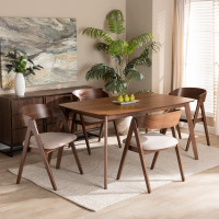 Baxton Studio WM1900B-Latte/Walnut-5PC Dining Set Danton Mid-Century Modern Beige Fabric Upholstered and Walnut Brown Finished Wood 5-Piece Dining Setm